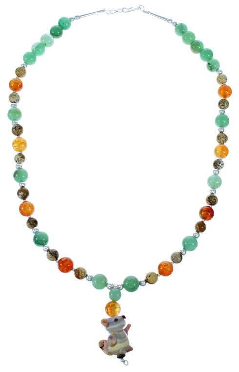 Southwest Multicolor And Sterling Silver Squirrel Bead Necklace SX114949